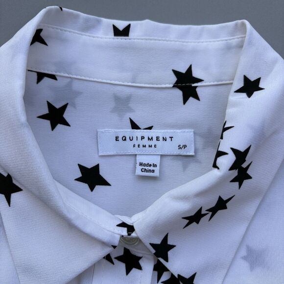 Equipment Femme Black White Stars Starry Night Silk Blouse Small Preppy Office - Picture 6 of 11